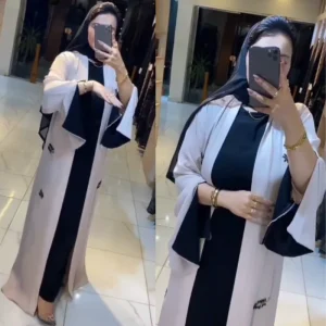 Abaya Deux Pièces Bicolore – Élégance Contrastée et Modernité
