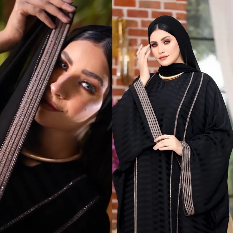 Abaya en Soie Brodée Orly et Strass – Élégance et Finesse
